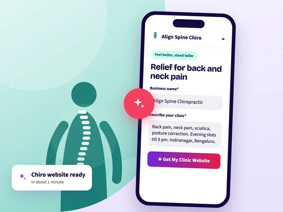 AI website builder making a chiropractic clinic website from the clinic name and the conditions it treats