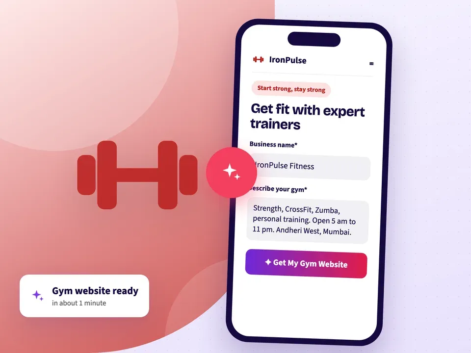 AI website builder making a gym website from the gym name, its classes and area
