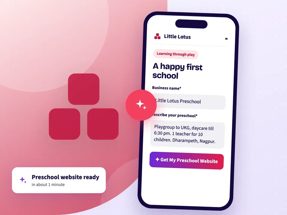 AI website builder making a preschool website from the preschool name, its classes and area