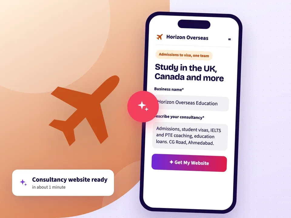 AI website builder making a study abroad consultancy website from the consultancy name and the countries it covers