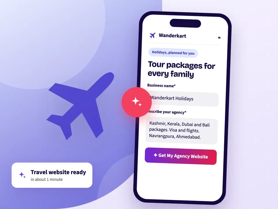 AI website builder making a travel agency website from the agency name and the tour packages it sells