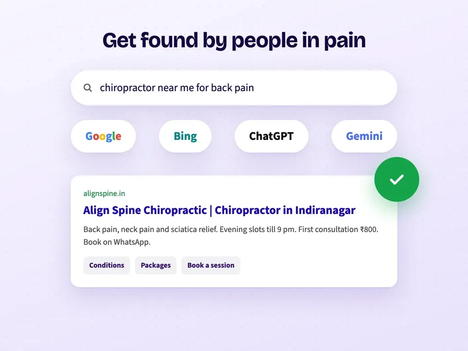 A chiropractic clinic showing up for "chiropractor near me for back pain" on Google, Bing, ChatGPT and Gemini