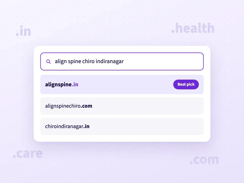 Domain name ideas for a chiropractic clinic in Indiranagar