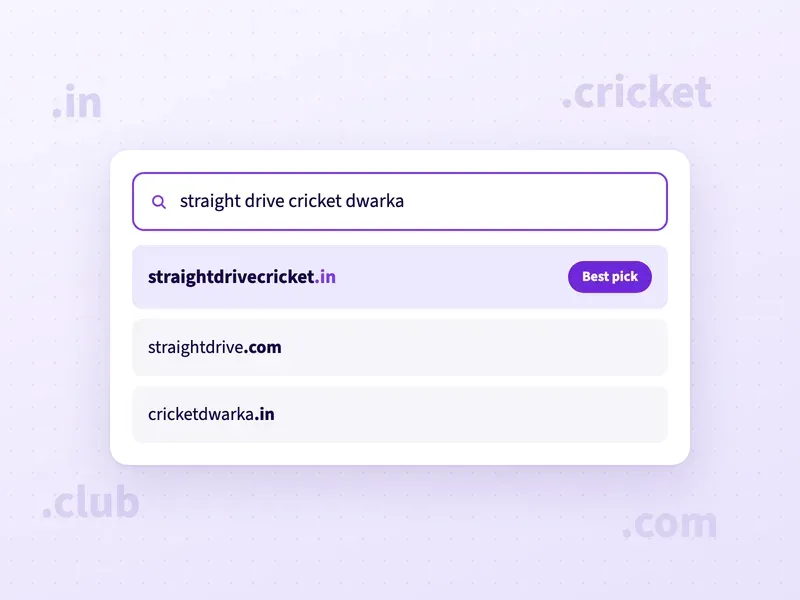 Domain name ideas for a cricket academy in Dwarka