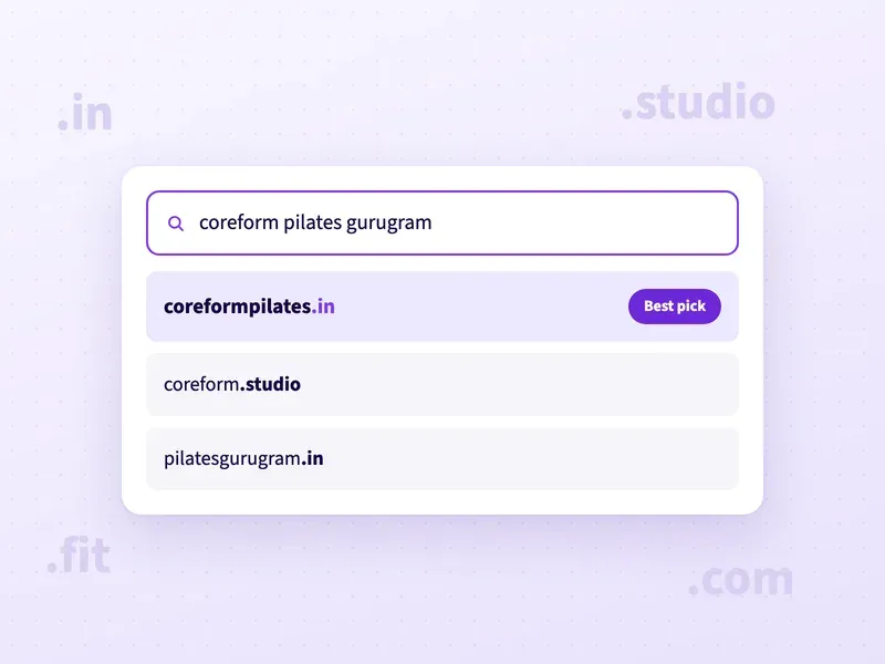 Domain name ideas for a Pilates studio on Golf Course Road