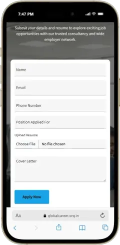 Enquiry form for website visitors, set up for job applications
