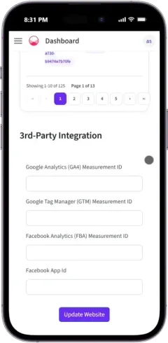 Fields to connect Google Analytics, Google Tag Manager and Facebook analytics