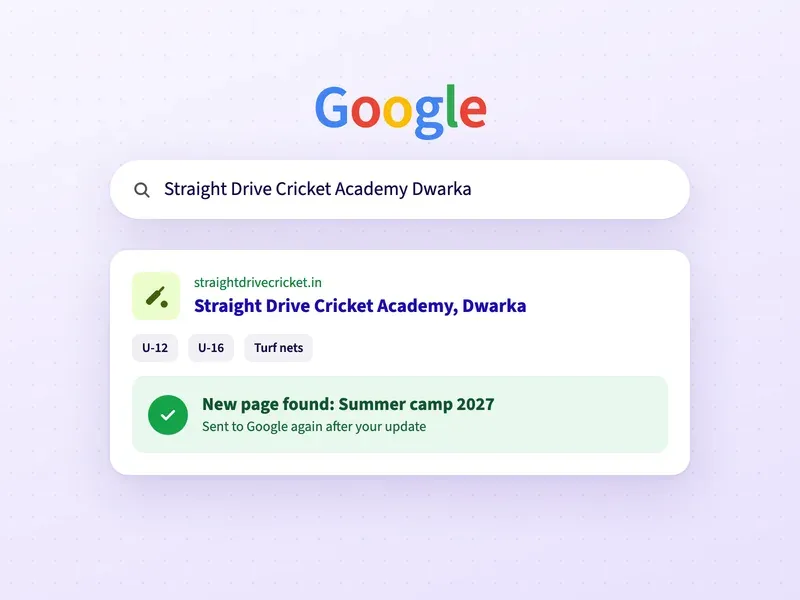 A Google search for a cricket academy, with a check that the academy is on Google