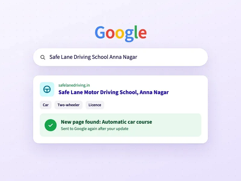A Google search for a driving school, with a check that the school is on Google