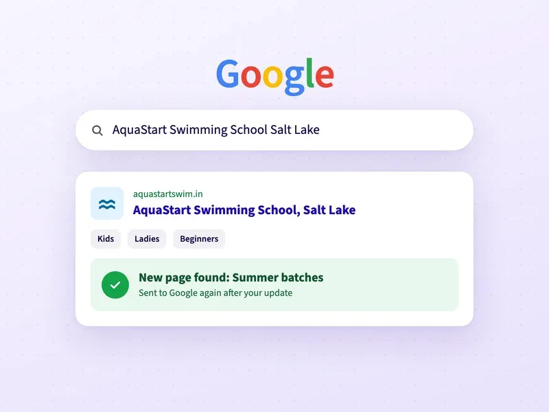 A Google search for a swimming school, with a check that the school is on Google