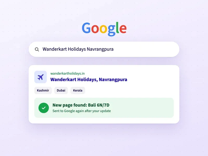 A Google search for a travel agency, with a check that its new Bali package page is on Google