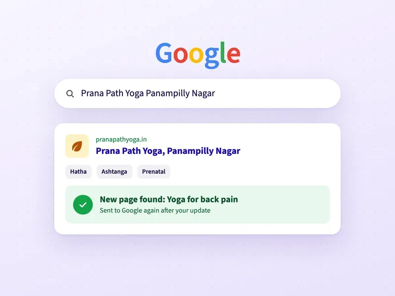 A Google search for a yoga studio, with a check that the studio is on Google