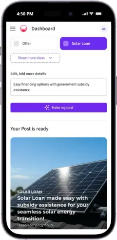 A post for a solar loan offer, created in seconds