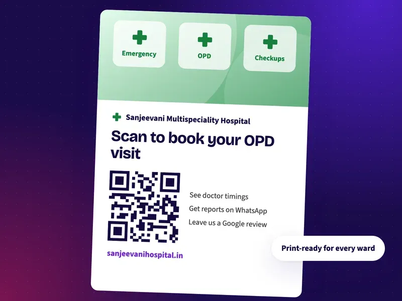 A QR code poster for a hospital that says scan to book your OPD visit