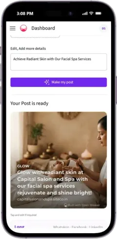 A ready Instagram post for business, with picture, headline and website link