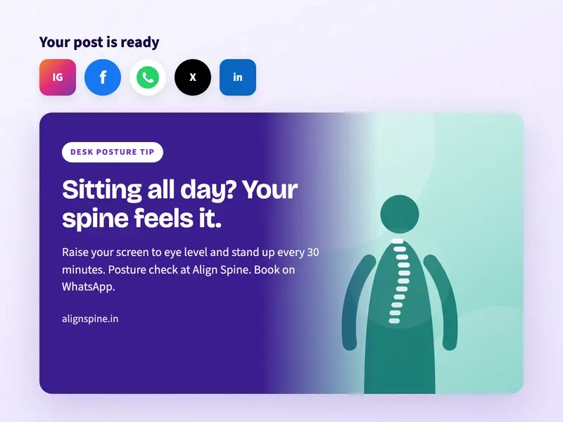 A ready social media post for a chiropractic clinic about posture for people who work at a desk