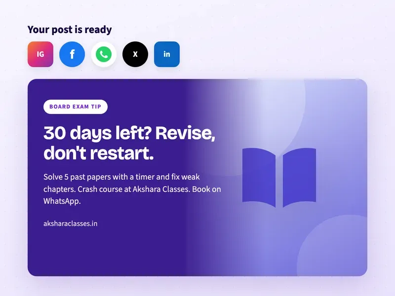 A ready social media post for a coaching centre about a study plan for the last 30 days before board exams