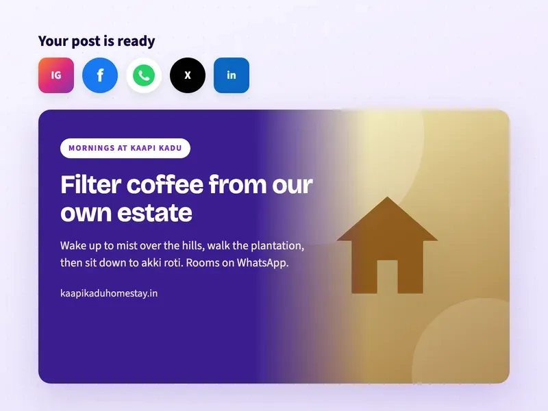 A ready social media post for a coffee estate homestay about filter coffee from its own estate