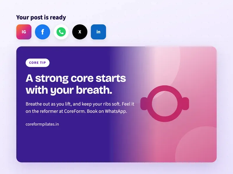 A ready social media post for a Pilates studio about building core strength
