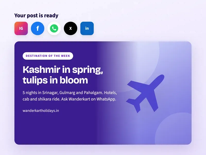 A ready social media post for a travel agency about a Kashmir spring package