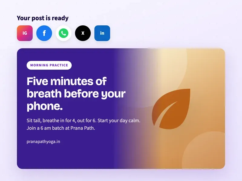 A ready social media post for a yoga studio about a short morning breathing practice