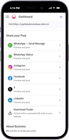 Share options with WhatsApp Status for business highlighted