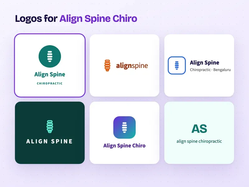 Six logo designs for a chiropractic clinic called Align Spine Chiropractic