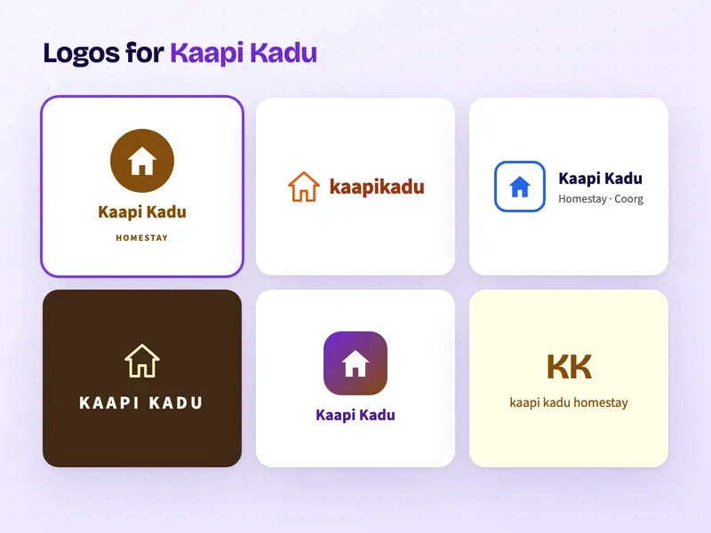 Six logo designs for a homestay called Kaapi Kadu Homestay
