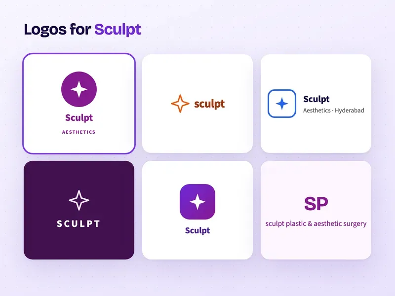 Six logo designs for a plastic surgery clinic called Sculpt Plastic & Aesthetic Surgery