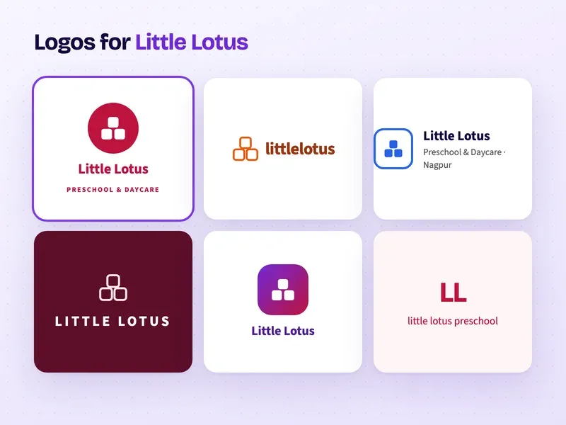 Six logo designs for a preschool called Little Lotus