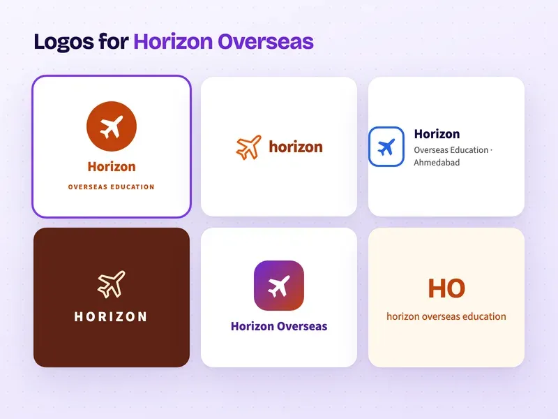 Six logo designs for a study abroad consultancy called Horizon Overseas