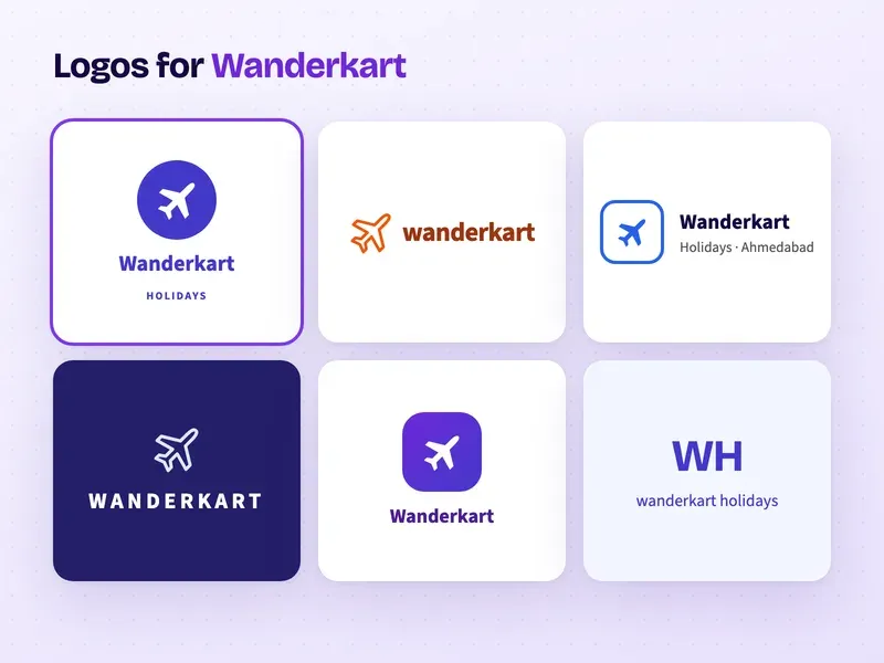 Six logo designs for a travel agency called Wanderkart Holidays