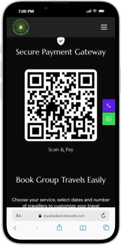 UPI QR code for website payments with Scan and Pay on a travel website