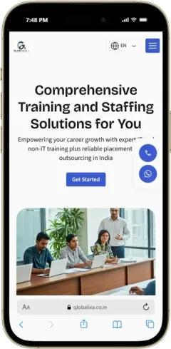 WhatsApp button for website visitors, with a call button, on a training company's website