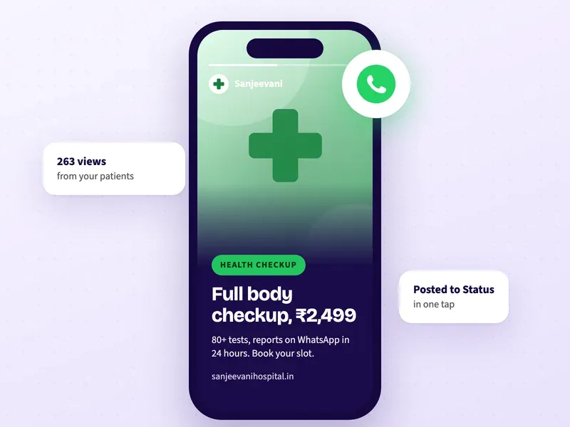 A WhatsApp Status post for a hospital with a full body checkup package