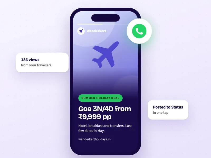 A WhatsApp Status post for a travel agency with a Goa summer holiday deal